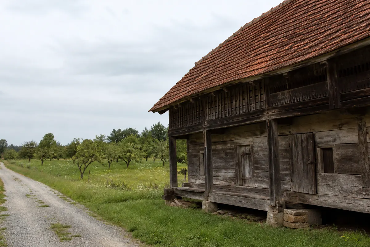 Traditional rural architecture and orchard in the wider Turopolje countryside